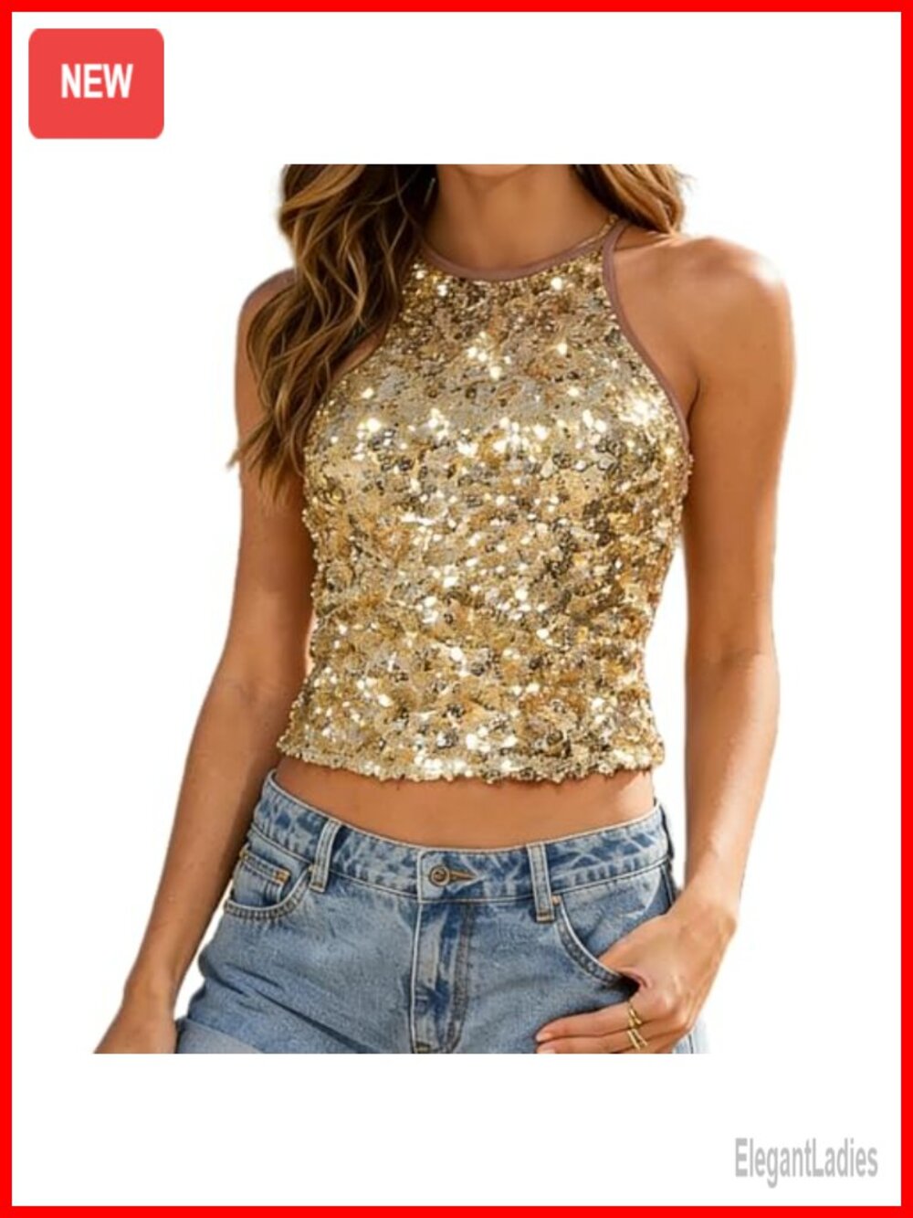 Sparkly Sequins Tank Top Sleeveless Glitter Cami Party Clubwear